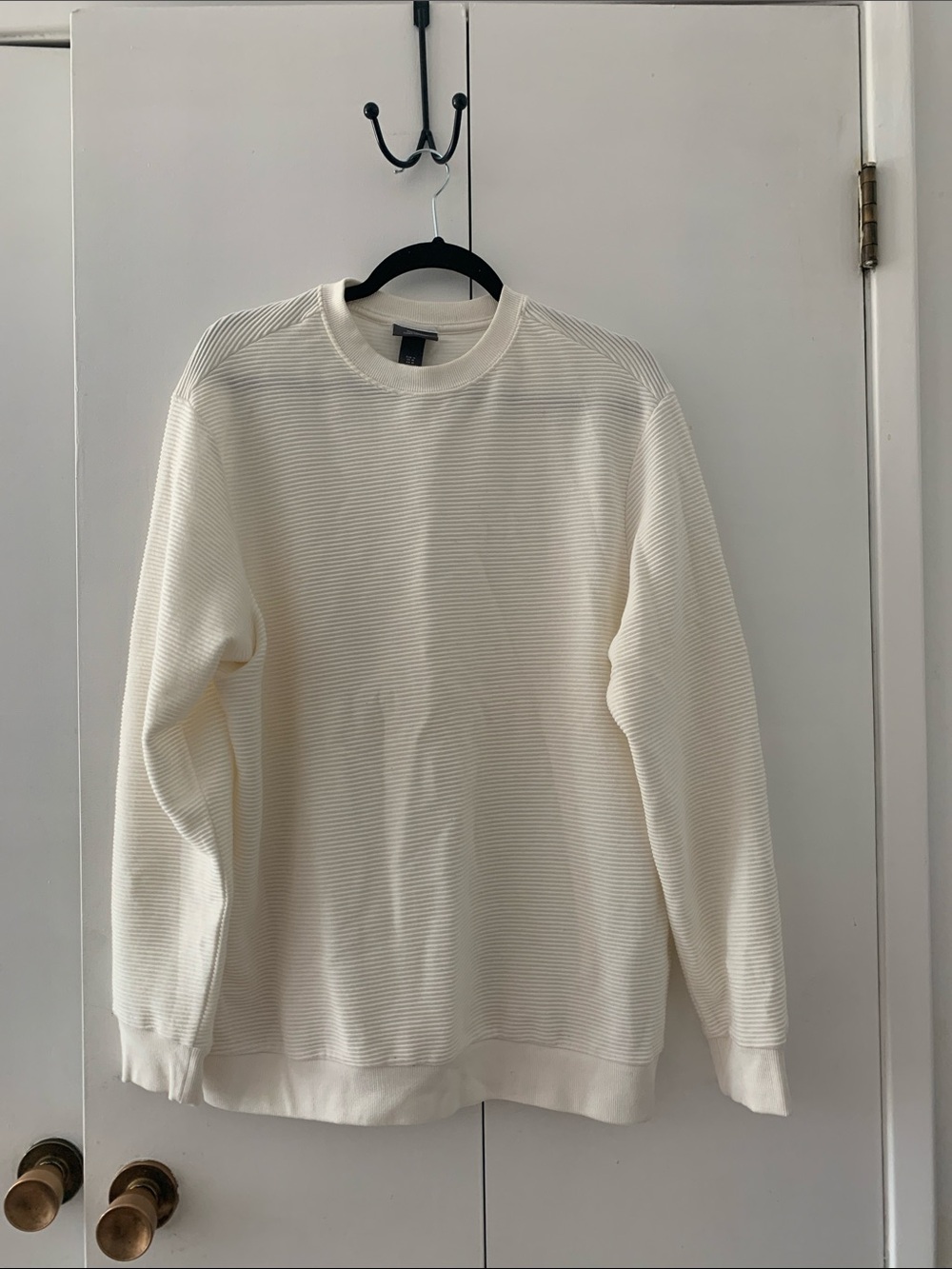 H&M Men's Cream Ribbed Crewneck Sweater